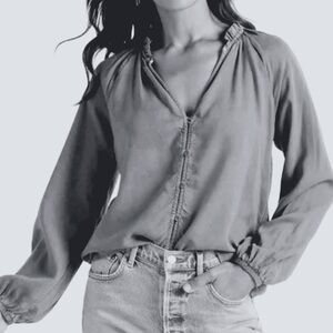 Cloth & Stone Button Up Ruffle Trim Shirt